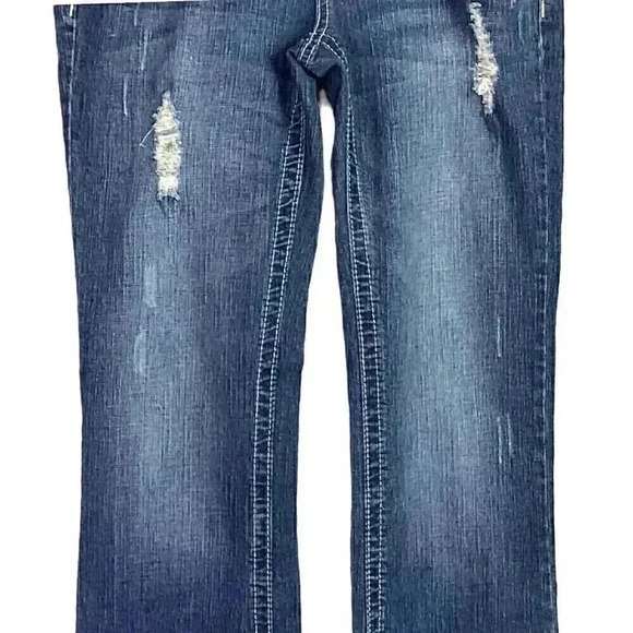 Ariya Women 9/10 Bootcut Jeans Blue Stretch Low Rise Western Button Flap Pockets - Picture 4 of 10